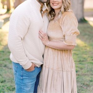 Baltic born Vivaldi Smocked Velvet Midi Dress gold